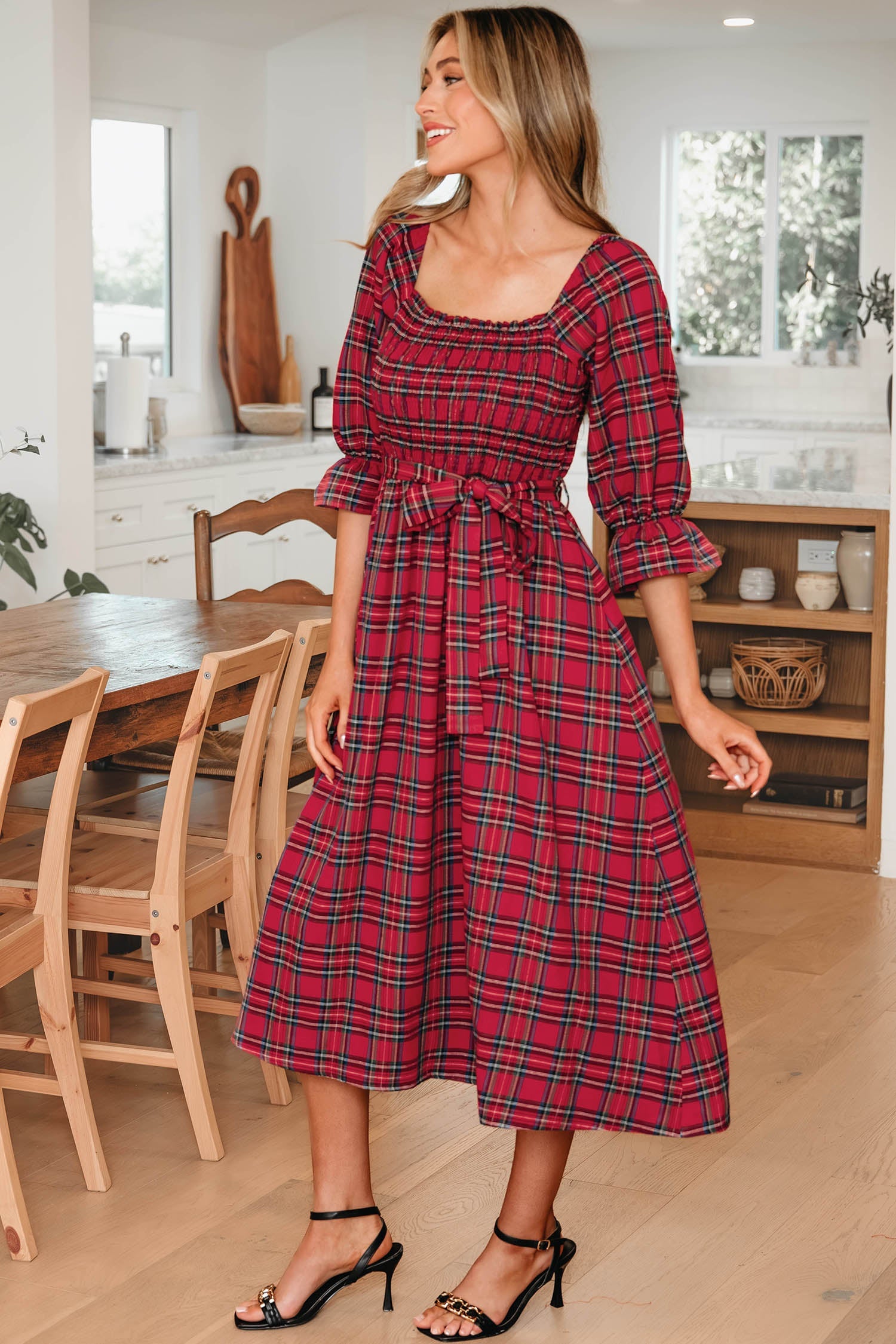 Holiday Red Tartan Plaid Midi Dress Dear-Lover Dropshipping