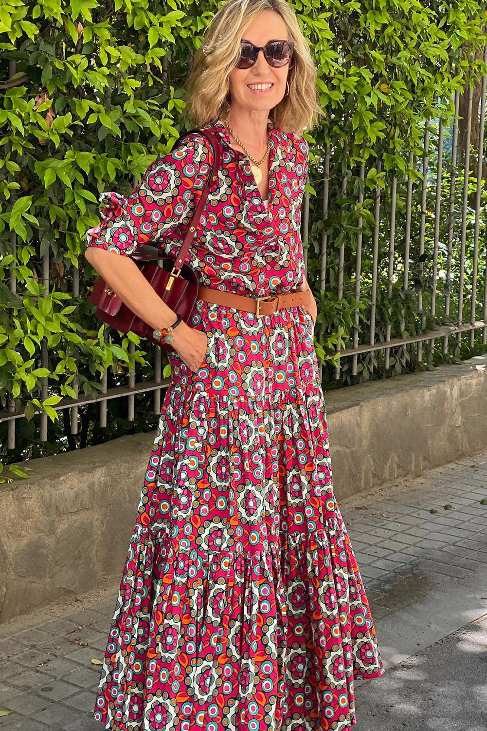 Red Floral  Long Sleeve Maxi Dress