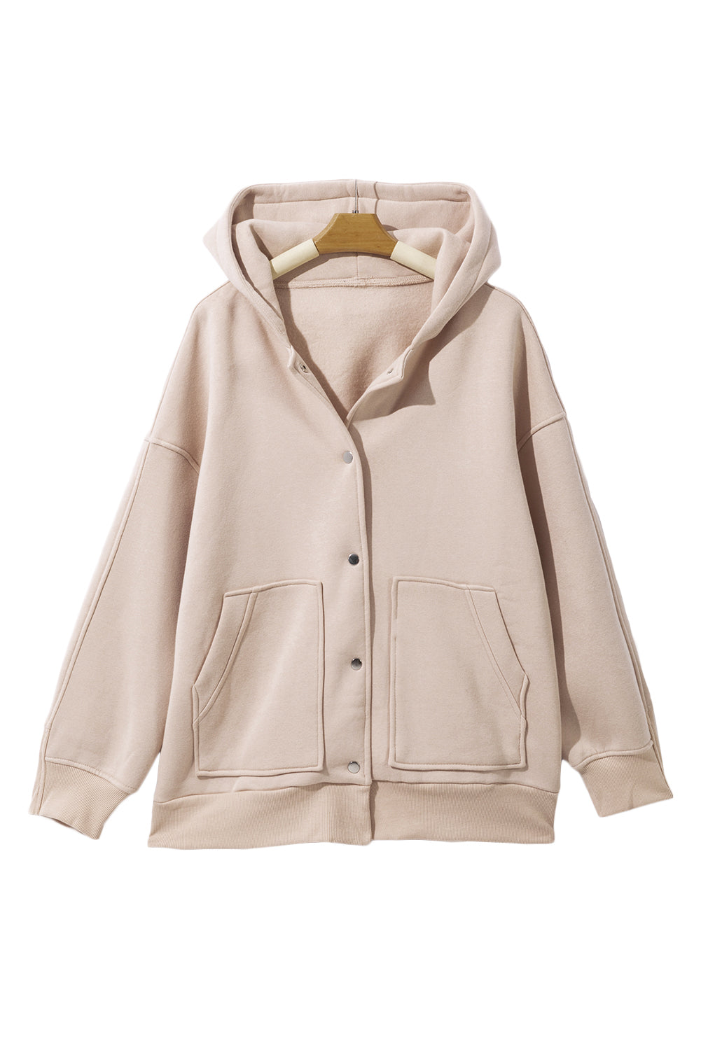 Beige Pocketed Button Up Oversized Hoodie