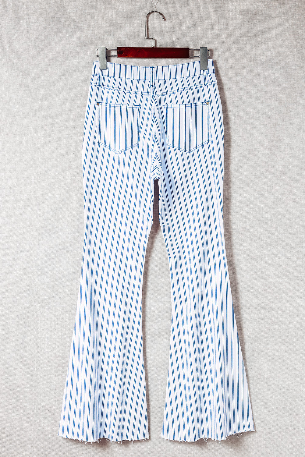 White High Waist Striped Print Flared Pants