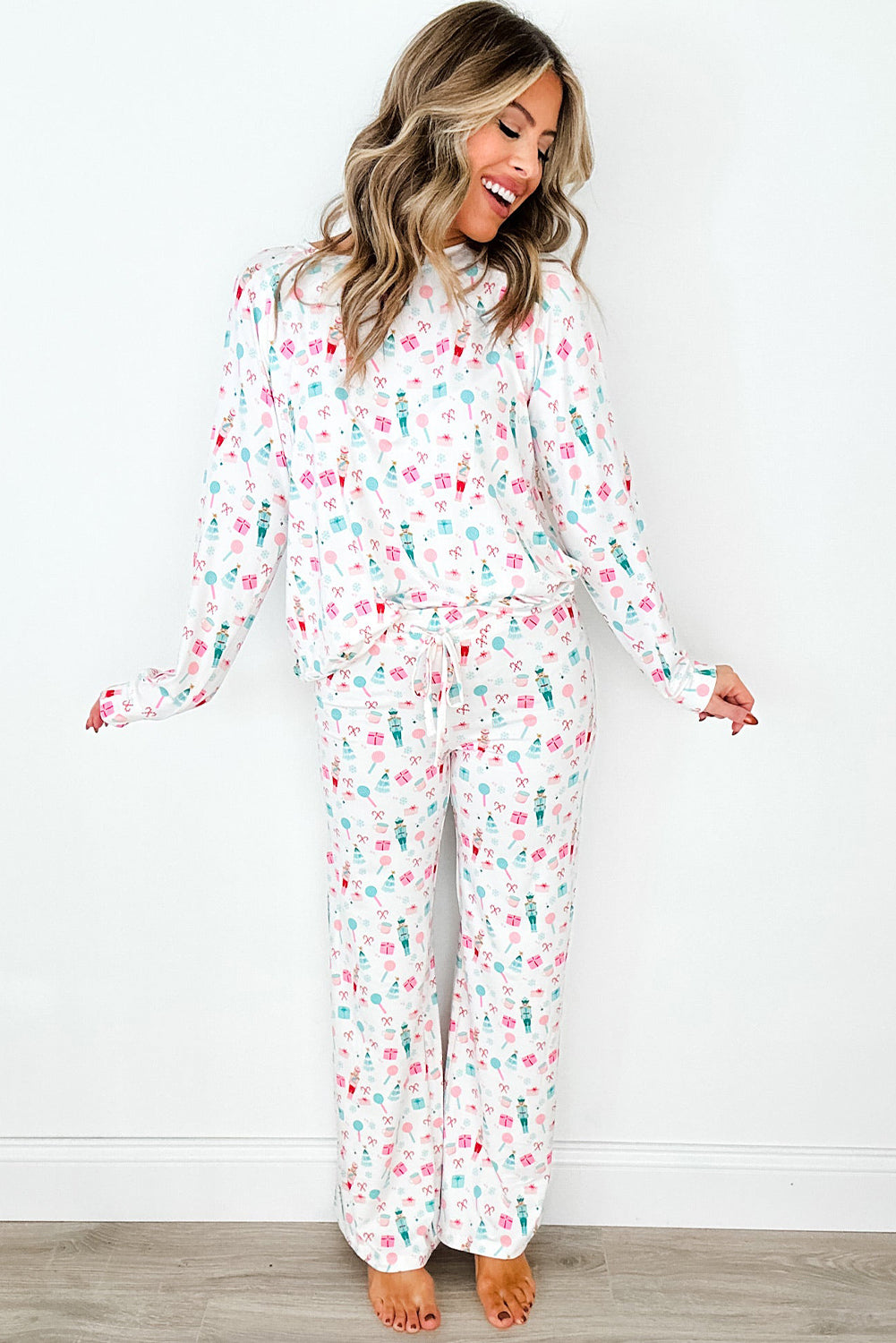 White Christmas Nutcracker Top and Wide Leg Pants Pajama Set