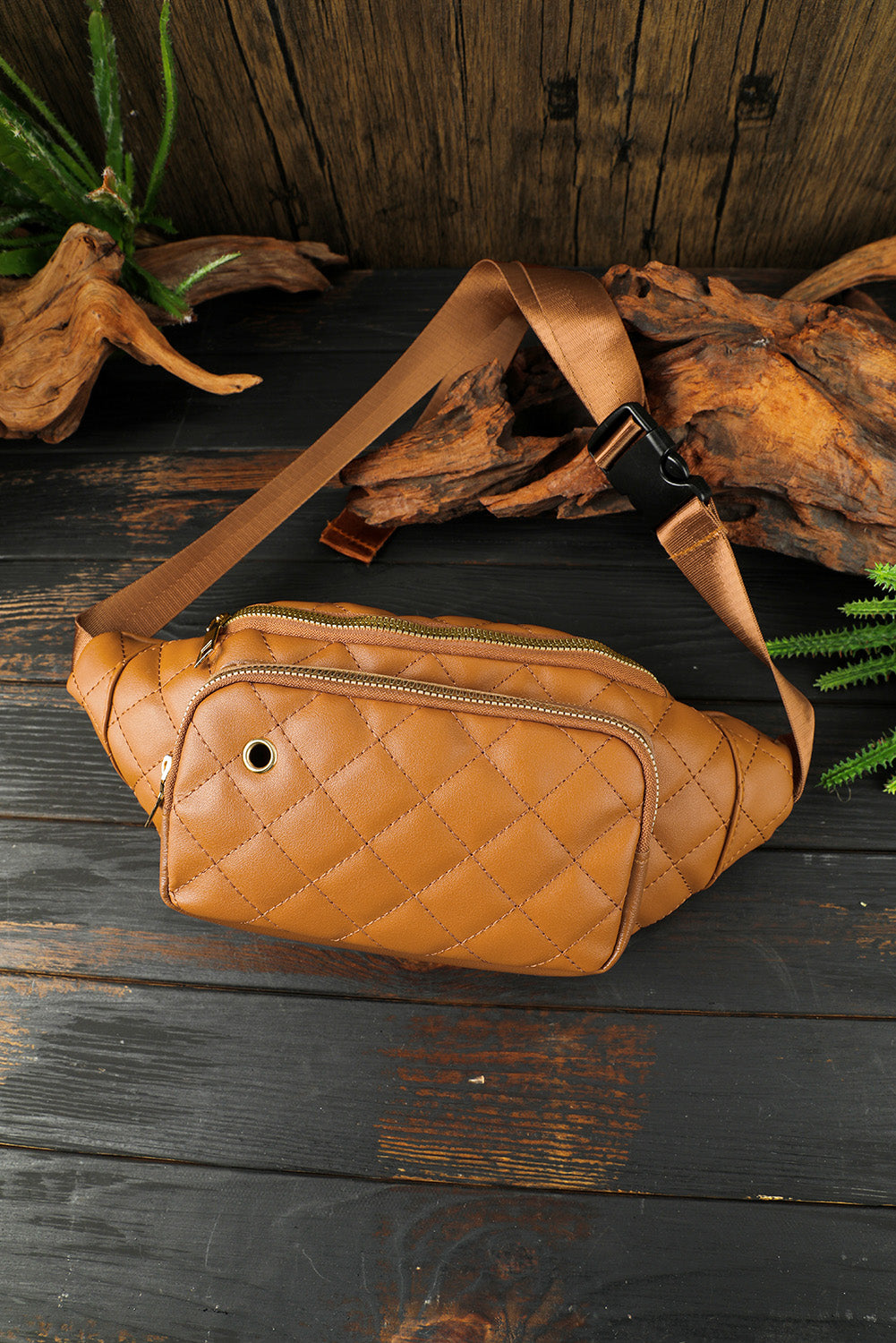 Brown Rhombus Pattern Simple Waist Bag