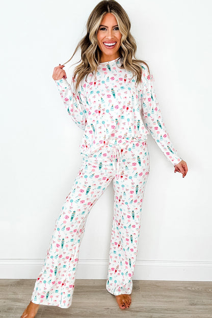 White Christmas Nutcracker Top and Wide Leg Pants Pajama Set