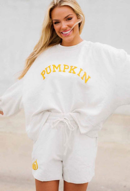 White Fall Pumpkin Top and Shorts Loungewear Set