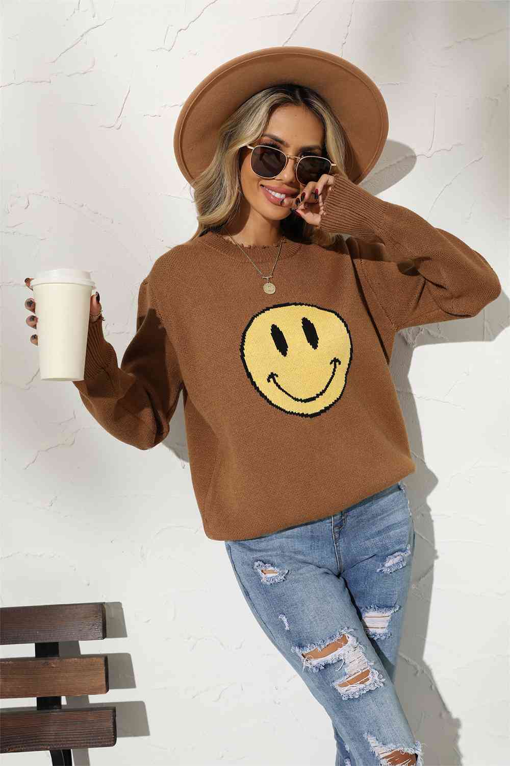 Smiley Face Graphic Sweater****