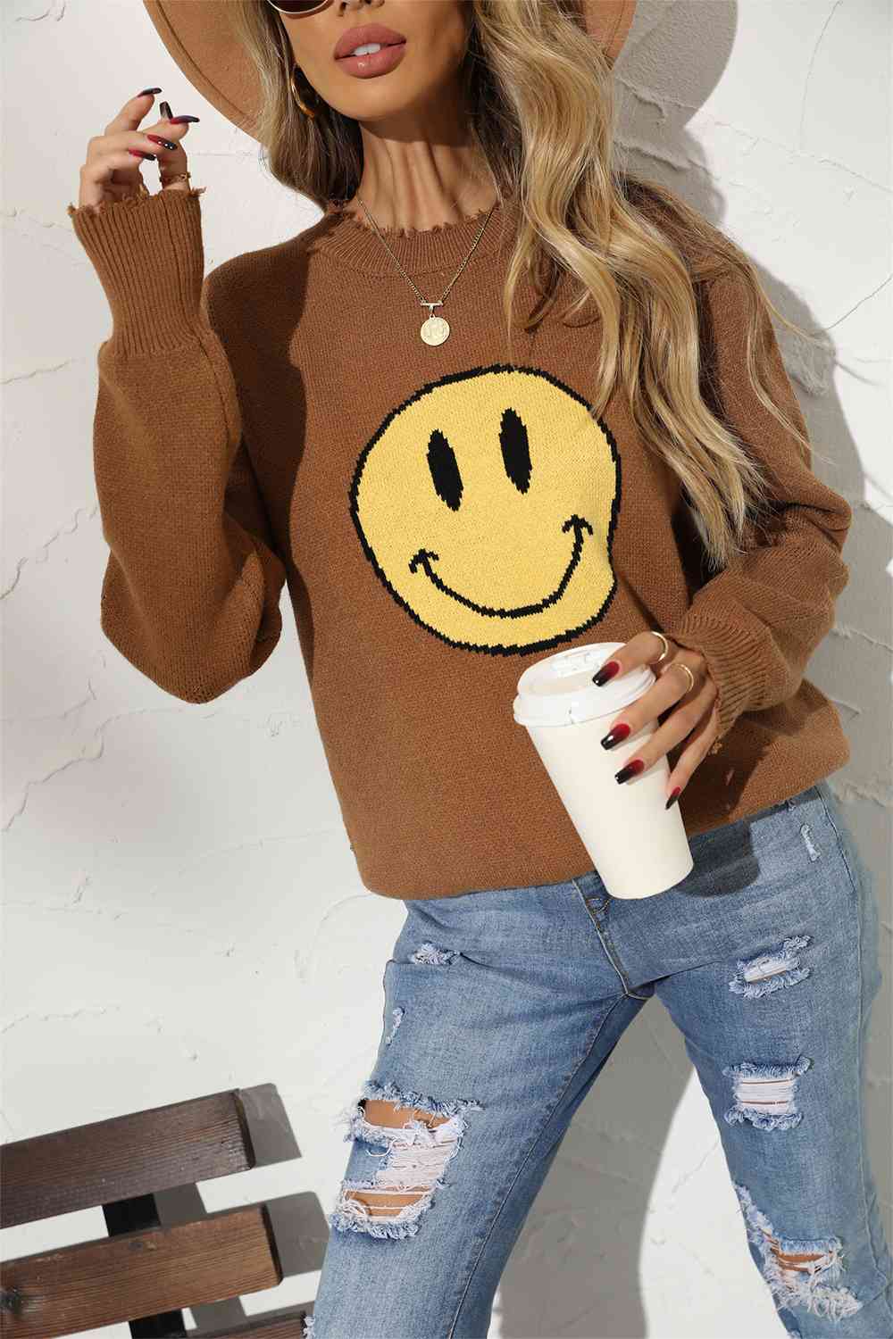 Smiley Face Graphic Sweater****