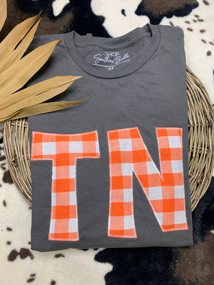 Tennessee VOLS Orange Plaid Short Sleeve Applique Tee