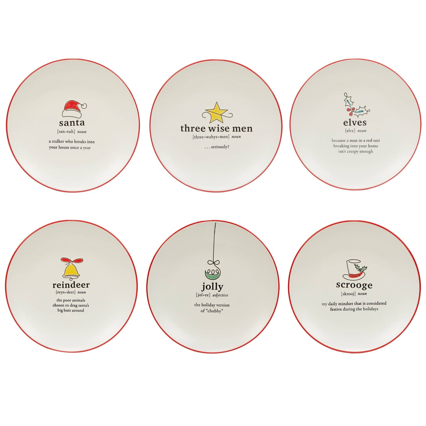 Christmas Fun Red Sayings Dessert Plate 8.5in is