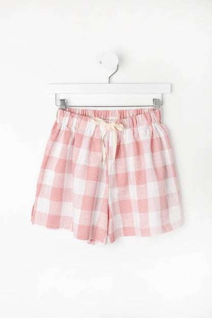 Phoebe Linen Pink and White Check PJ Shorts