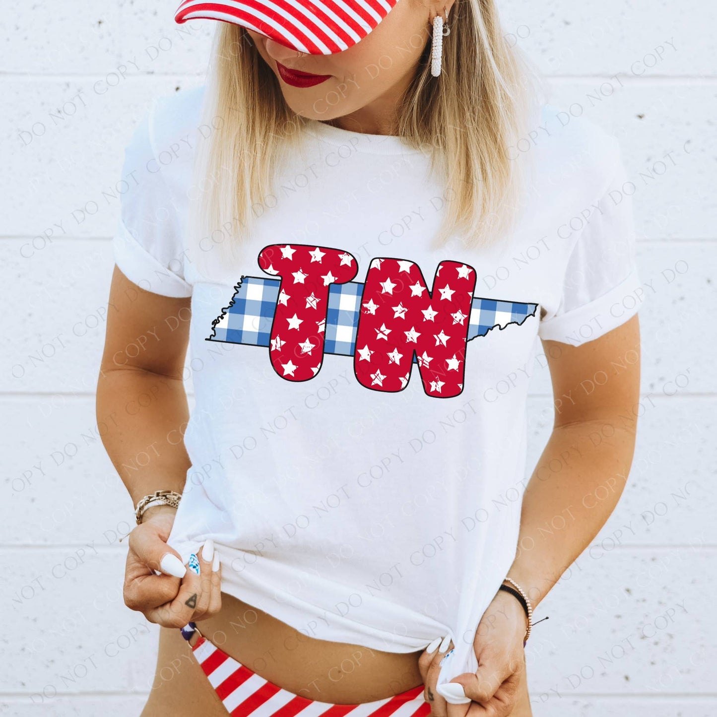 Tennessee Gingham Stars Patriotic Graphic T-shirt TN