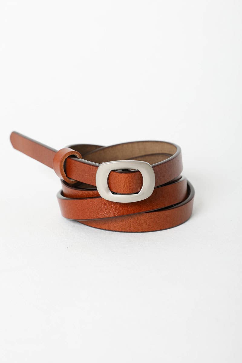 Camel Skinny Modern Leather Cinch Belt