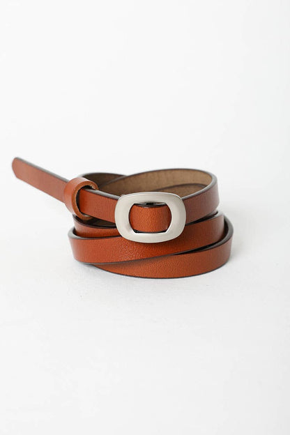 Camel Skinny Modern Leather Cinch Belt