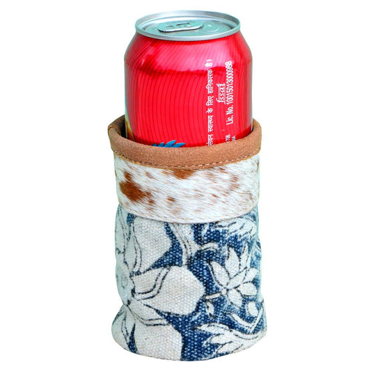 Blue Floral & Fur Canvas Can Huggie