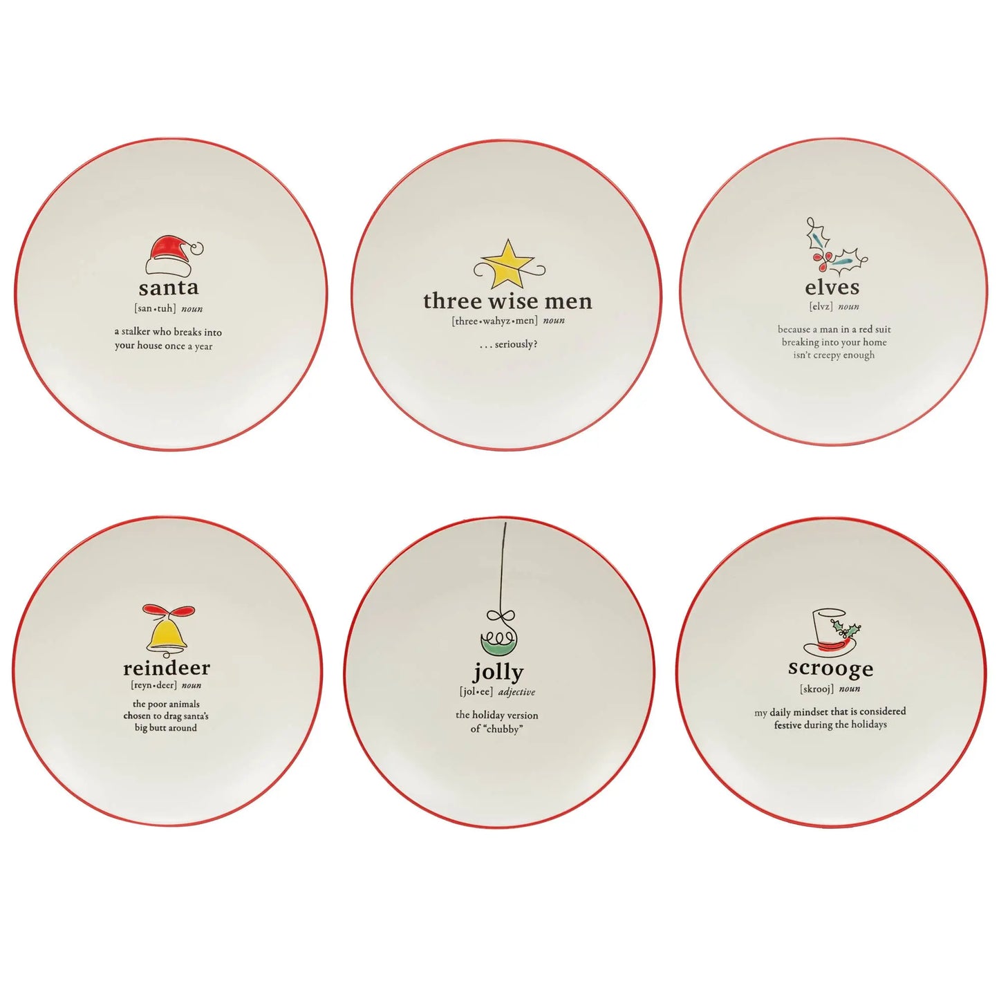Christmas Fun Red Sayings Dessert Plate 8.5in is Certified International