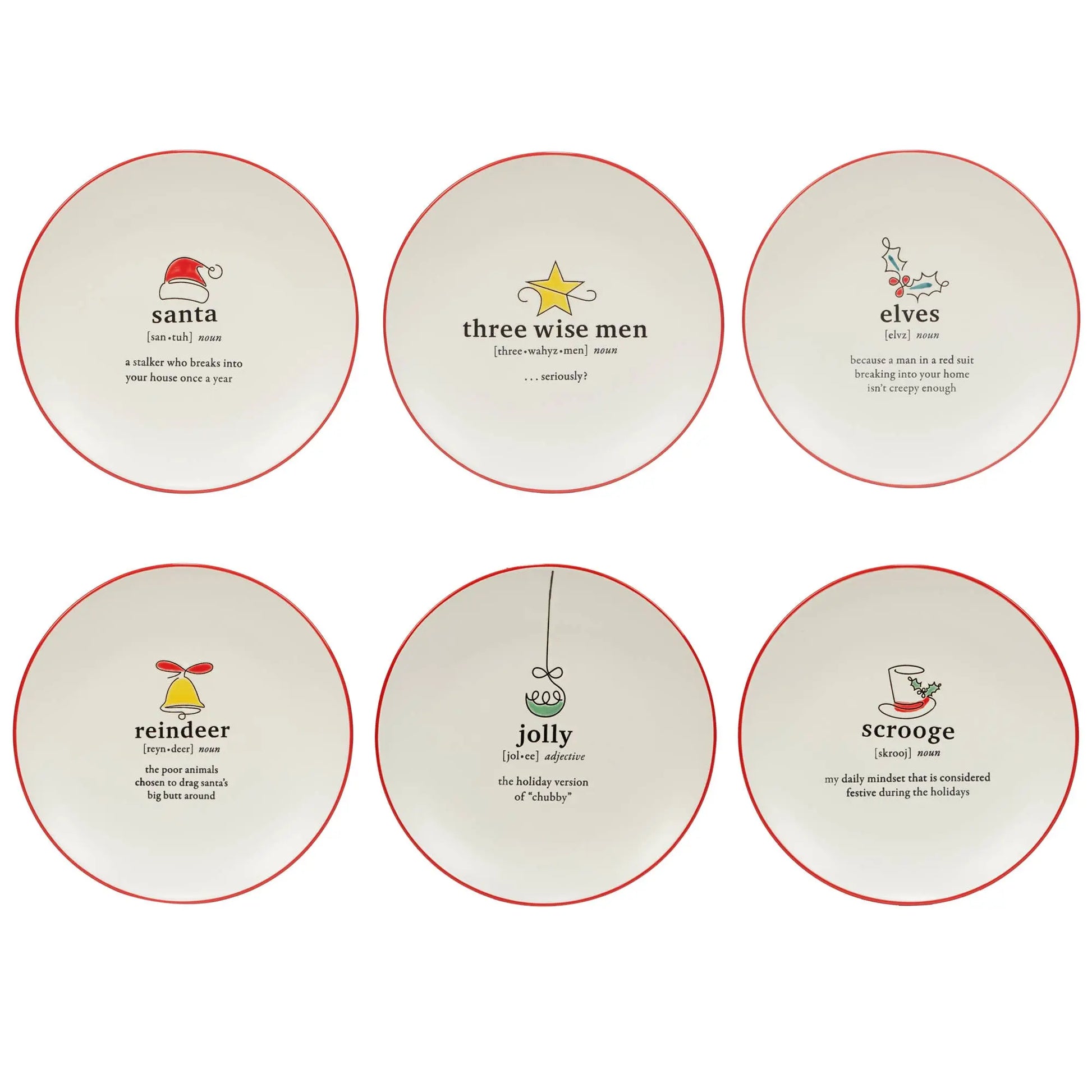 Christmas Fun Red Sayings Dessert Plate 8.5in is Certified International