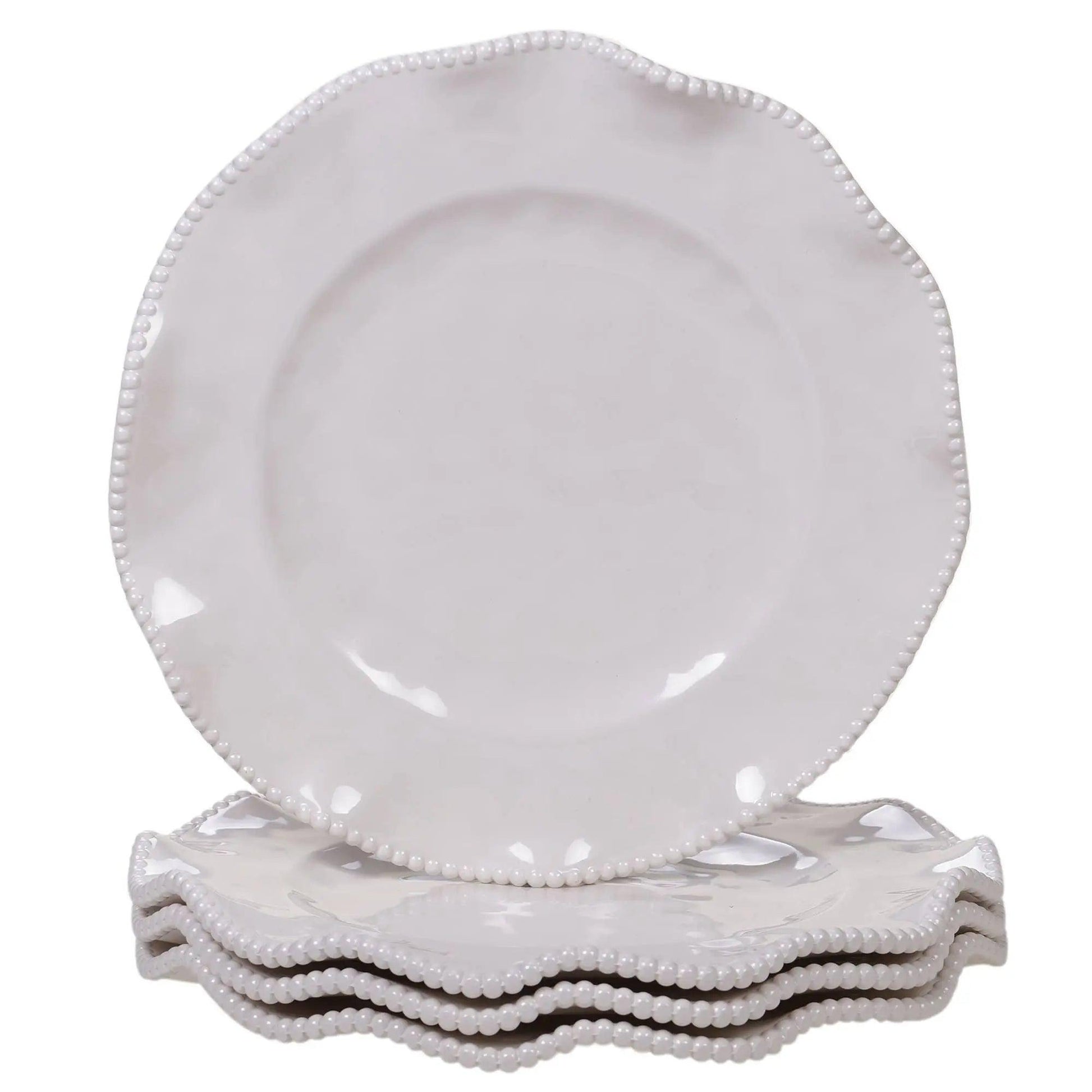 Perlette Beaded Cream Melamine Dinner Plate - Greta Bean & Co.