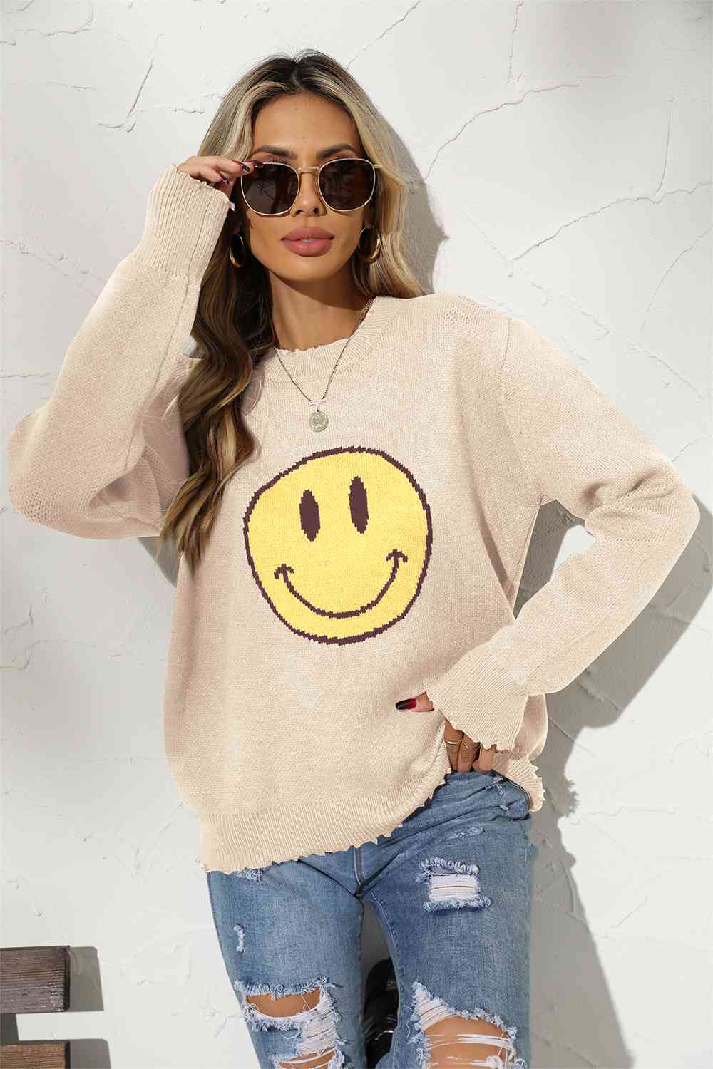 Smiley Face Graphic Sweater****