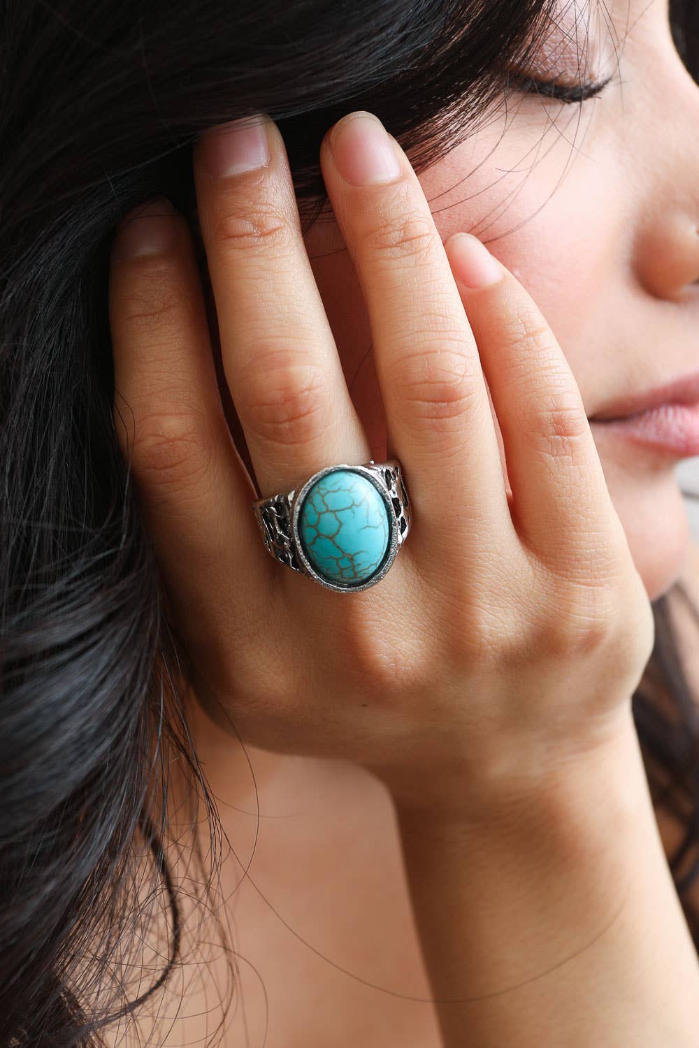 Bohemian Oval Cut Adjustable Turquoise Ring