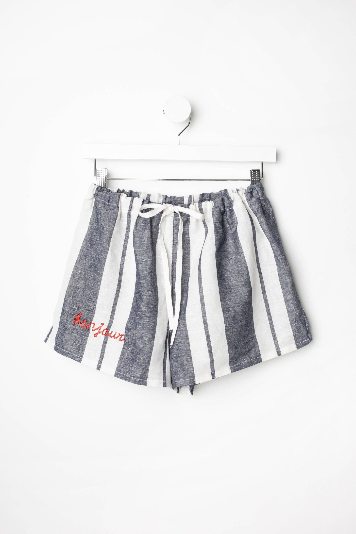 Phoebe Linen Black and White Stripe PJ Shorts